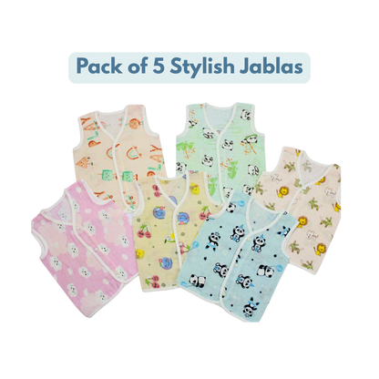 100% Cotton Muslin Button Jabla for Newborns & Infants | Pack of 5