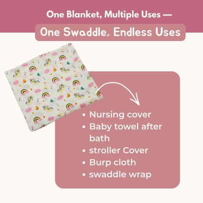 Rainbow & floral 100% GOTS Certified | Double Layer Muslin Swaddle (75 x 75 cm, Pack of 2)