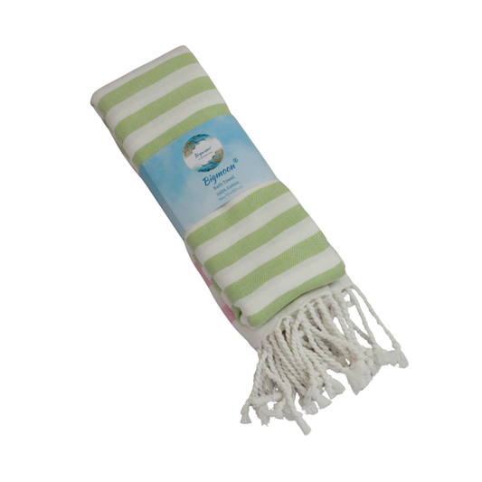 Premium Cotton Bath Towel 150 x 75 cm | Pack of 1 (Green with Pink stripes)