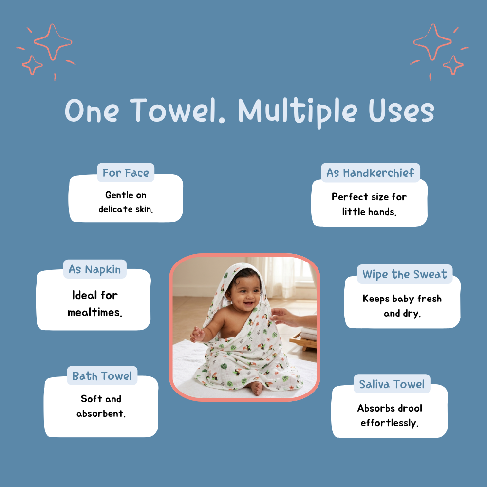 Tropical Toucan Baby Muslin Towel Set (120 x 100 cm) + 2 Free Wipes (10x10 inch)