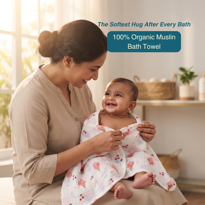 Sweet Ice Cream 100% Organic Muslin Baby Bath Towel (100 × 70 cm)