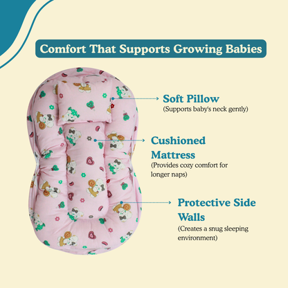 Happy Bunny Premium Cotton Baby Bedding Set with 360° Mosquito Net | (75 × 45 cm)