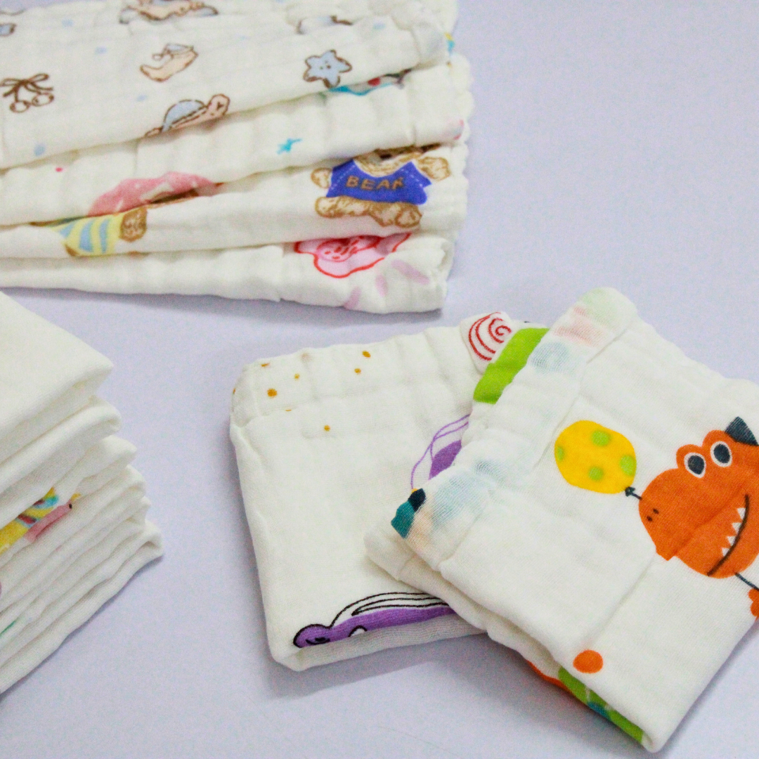 100% Muslin 6 Layer Crinkled Baby Wipes 10x10 Inch - Pack of 6