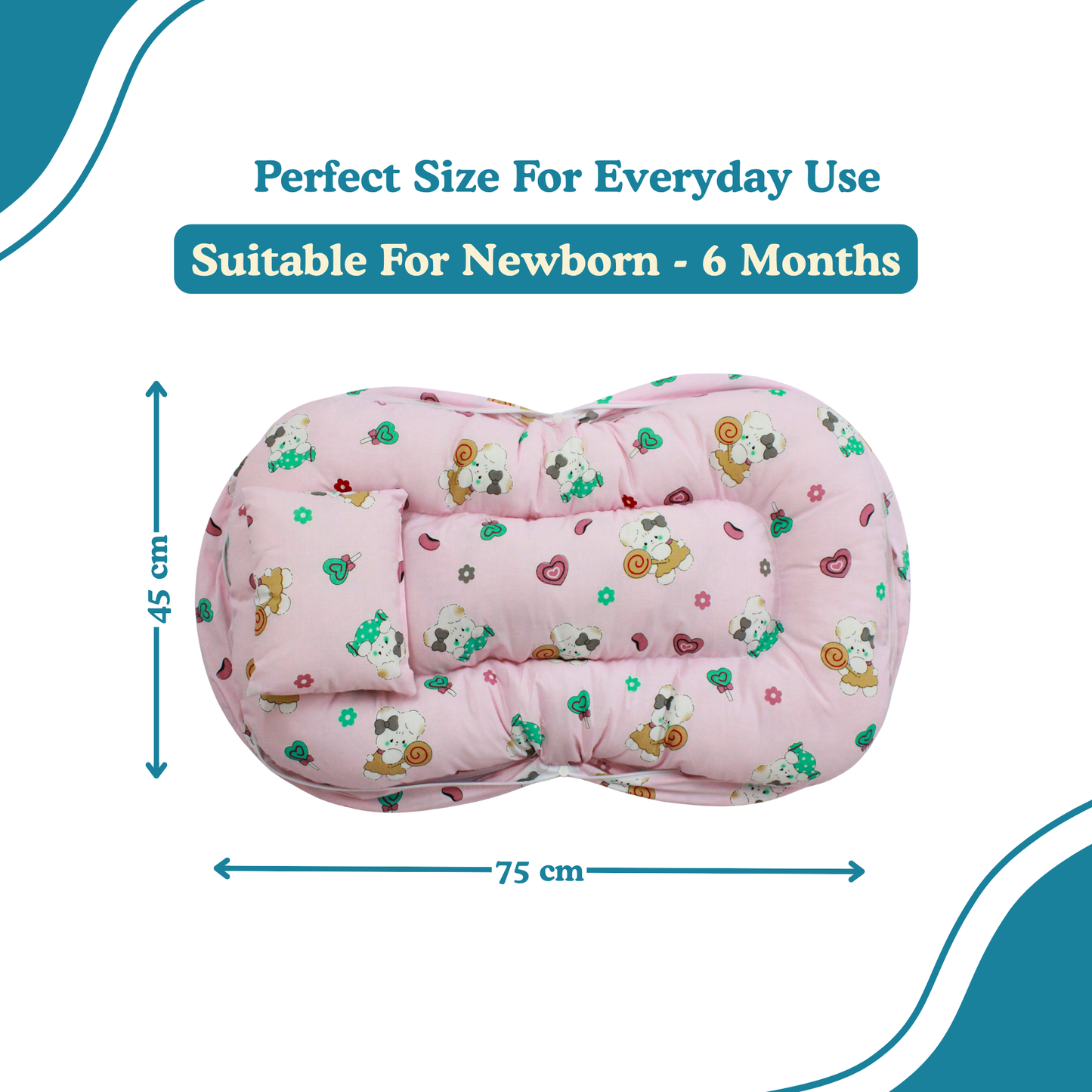 Happy Bunny Premium Cotton Baby Bedding Set with 360° Mosquito Net | (75 × 45 cm)