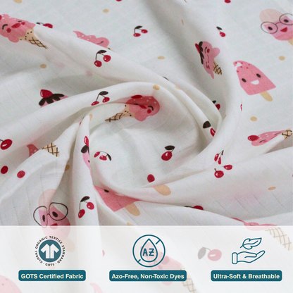 Sweet Ice Cream 100% Organic Muslin Baby Bath Towel (100 × 70 cm)