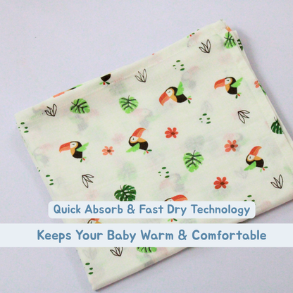 Tropical Toucan Baby Muslin Towel Set (120 x 100 cm) + 2 Free Wipes (10x10 inch)