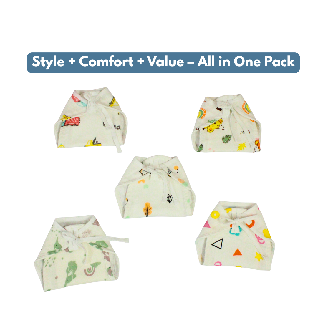 unisex Basic Langot Nappies Pack of 5 for Newborn Baby