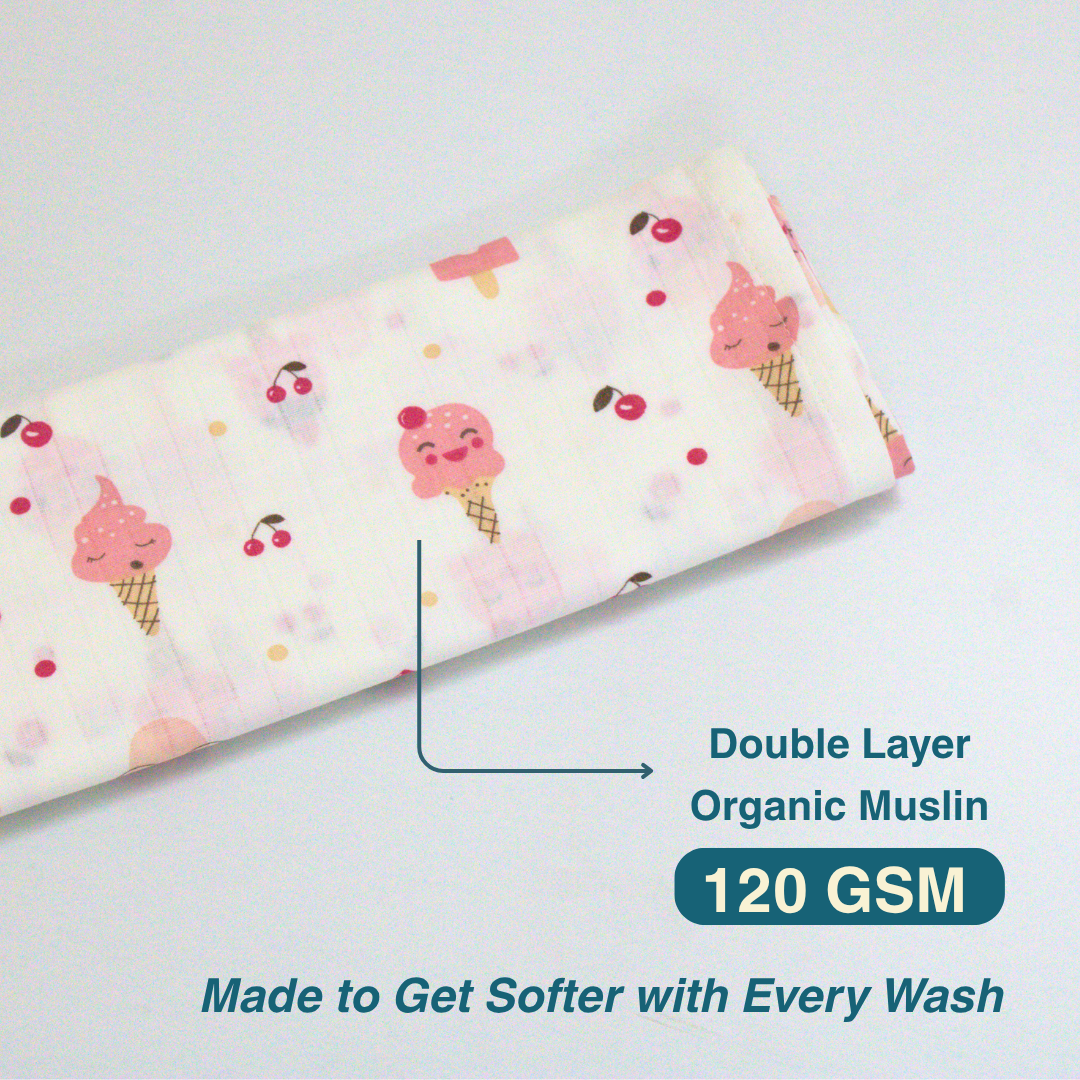 Sweet Ice Cream 100% Organic Muslin Baby Bath Towel (100 × 70 cm)