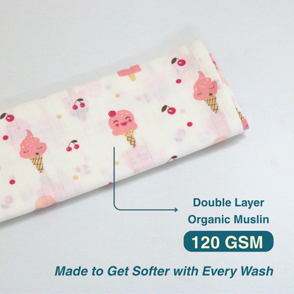 Sweet Ice Cream 100% Organic Muslin Baby Bath Towel (100 × 70 cm)