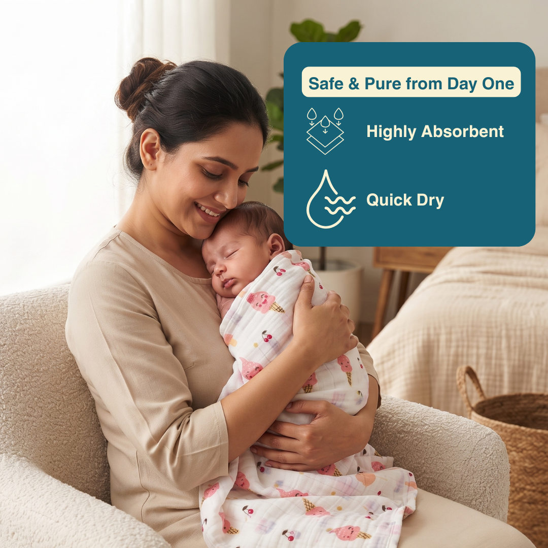 Sweet Ice Cream 100% Organic Muslin Baby Bath Towel (100 × 70 cm)
