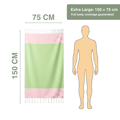 Premium Cotton Bath Towel 150 x 75 cm | Pack of 1 (Green with Pink stripes)