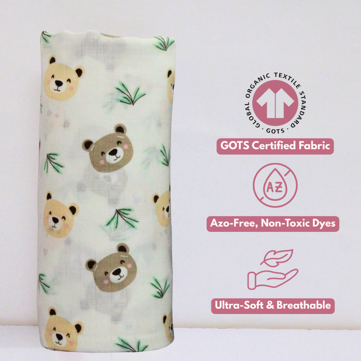 Car & Teddy Bear 100% GOTS Certified | Double Layer Muslin Swaddle (70 x 70 cm, Pack of 2)