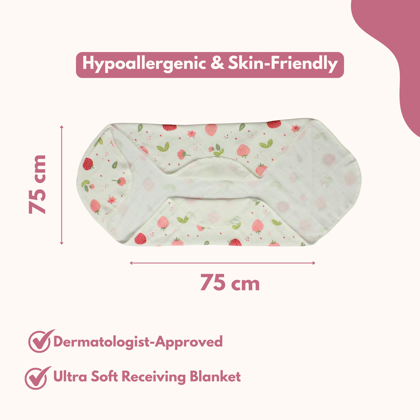 Muslin Hooded Blanket for Newborn Baby (strawberry print, 75 x 75 cm, pack of 1)