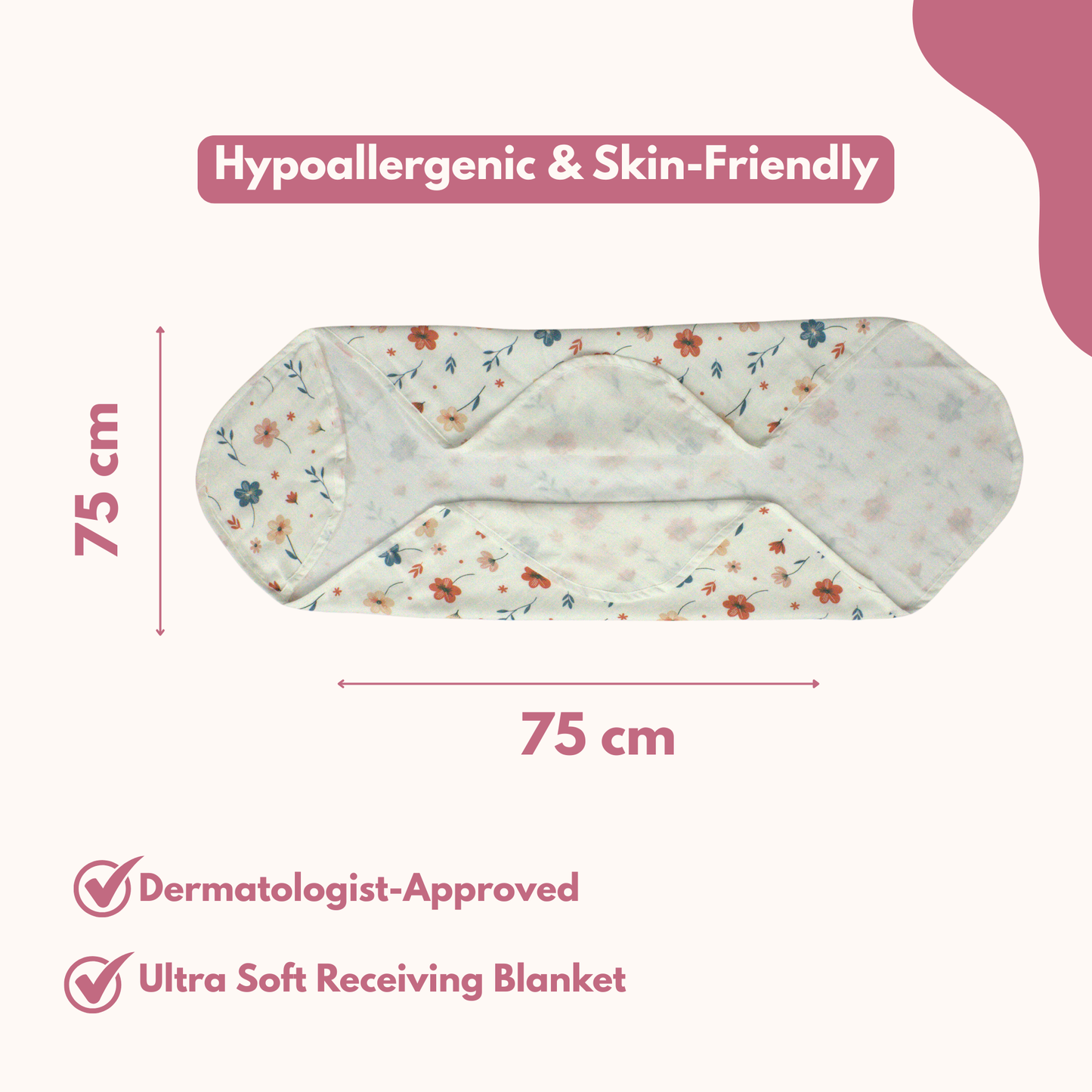 Muslin Hooded Blanket for Newborn Baby (floral print, 75 x 75 cm, pack of 1)