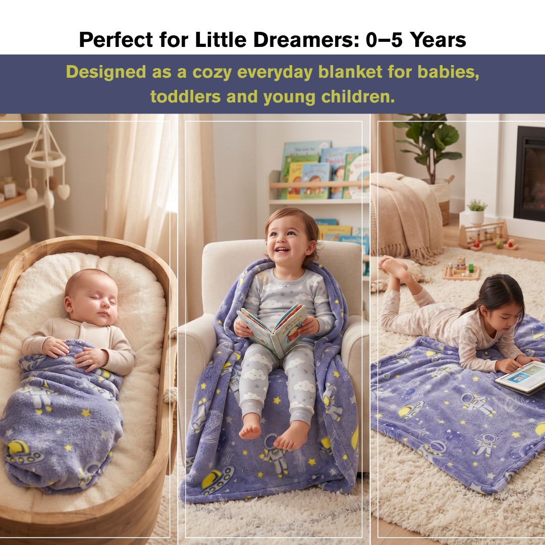 Space Travel Glow in the Dark Baby Blanket for Kids – 145 × 85 cm | Pack of 1