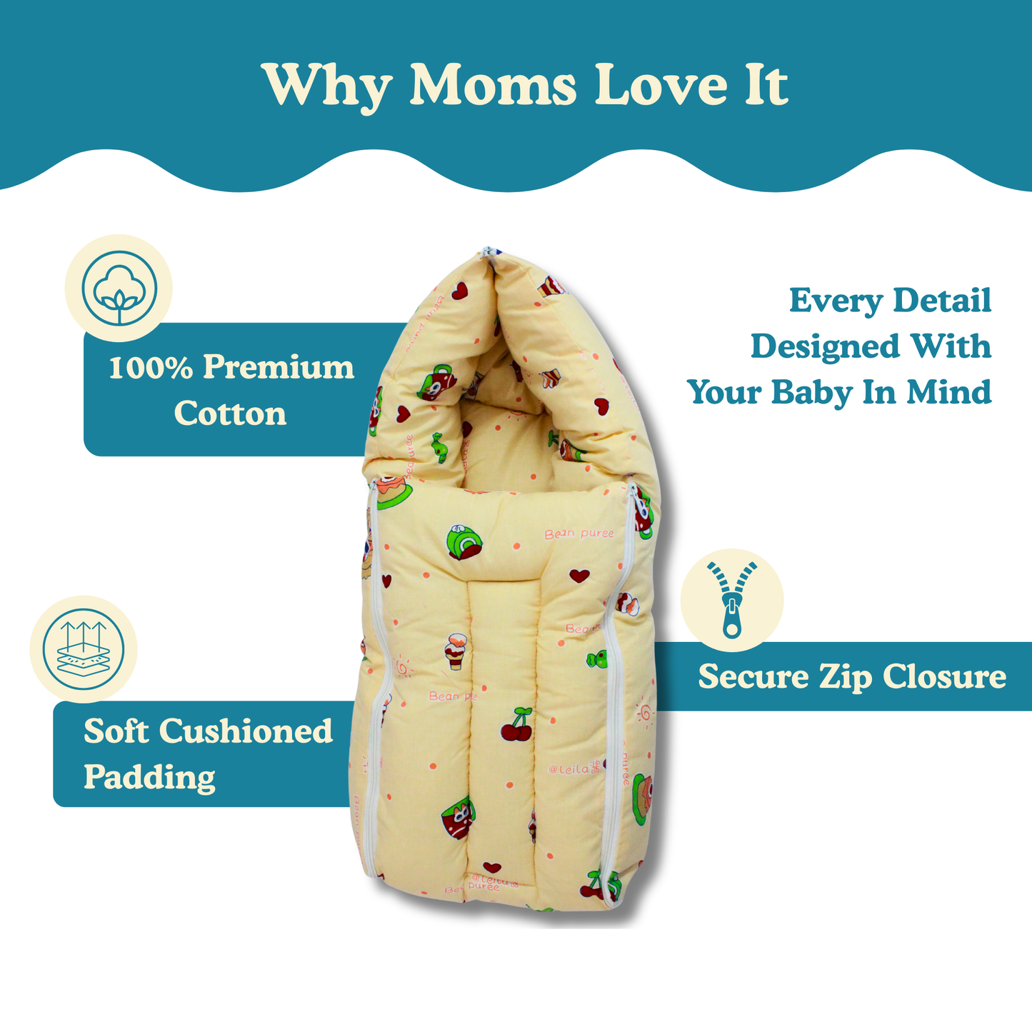 Tiny Teddy Premium Cotton Baby Carry Nest with Hood & Secure Zip (0–6 Months)