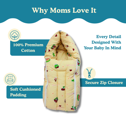 Tiny Teddy Premium Cotton Baby Carry Nest with Hood & Secure Zip (0–6 Months)