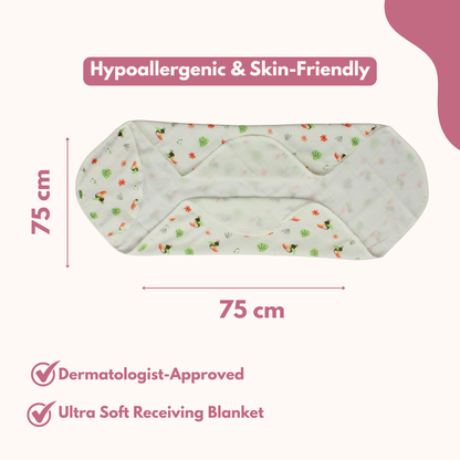 Muslin Hooded Blanket for Newborn Baby (Bird print, 75 x 75 cm, pack of 1)