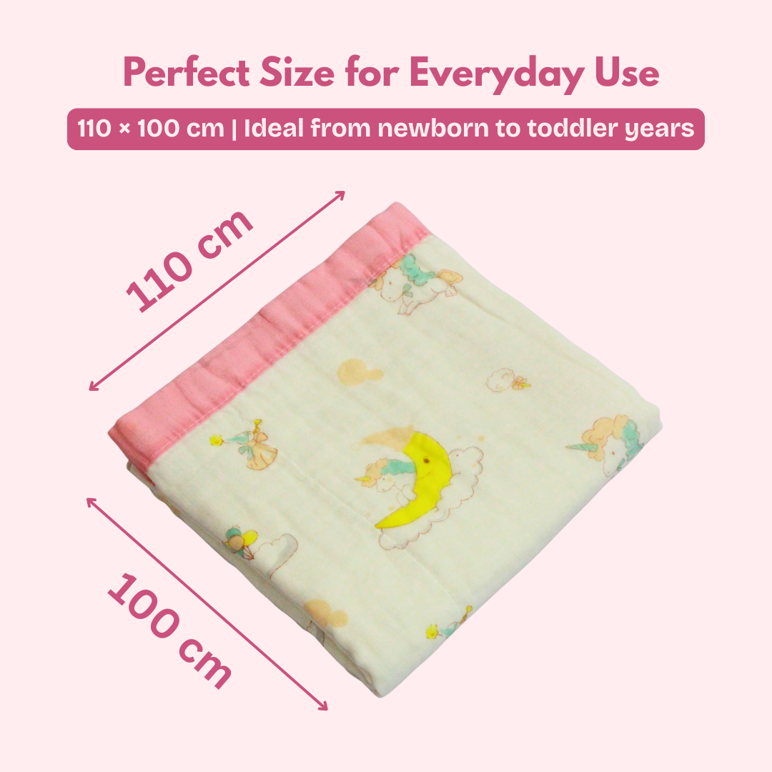 6 Layer Unicorn Dream Print Baby Blanket 110x100 cm - Pack of 1