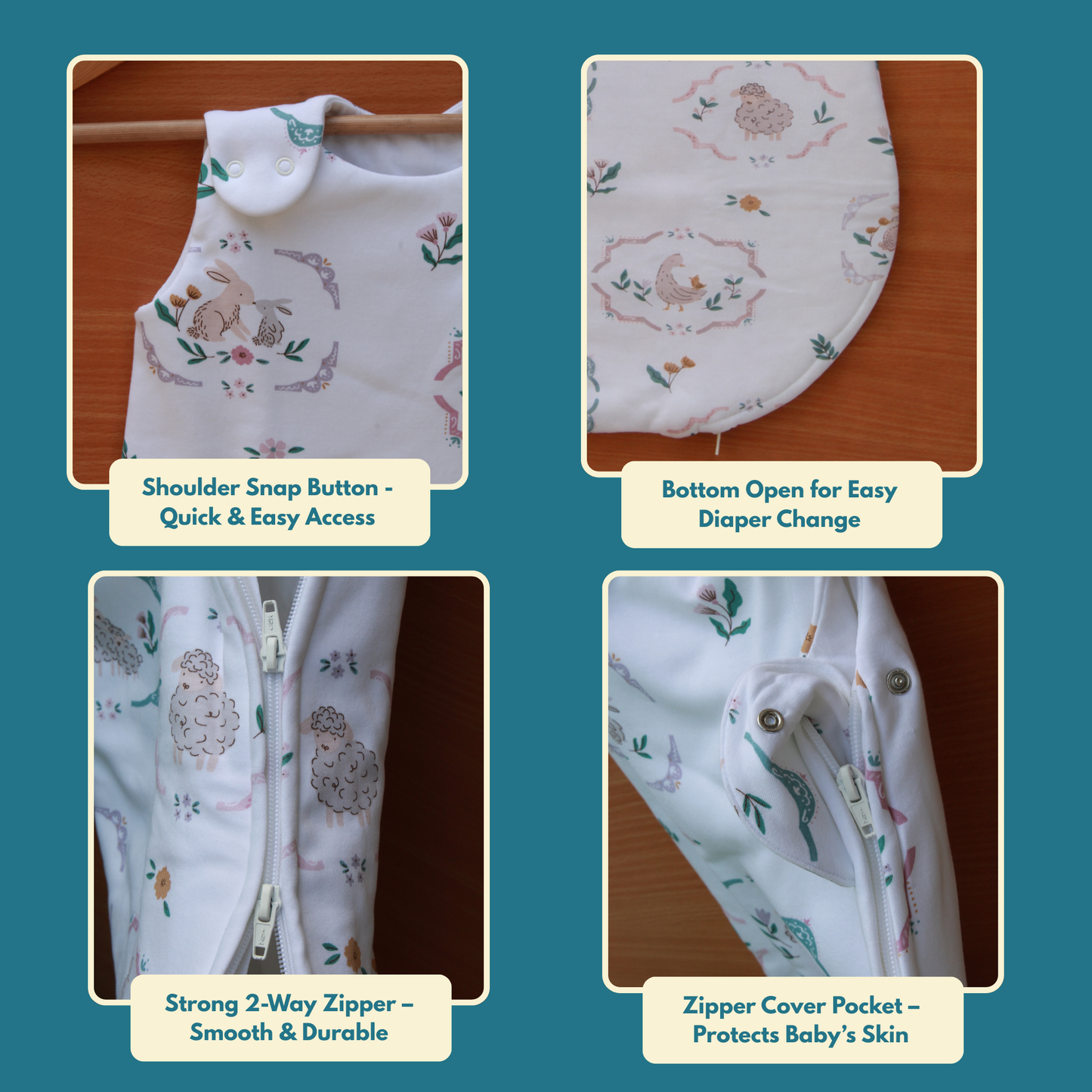 Organic Cotton Baby Sleep Sack 1.5 TOG, Pack of 1 – Rabbit Meadow