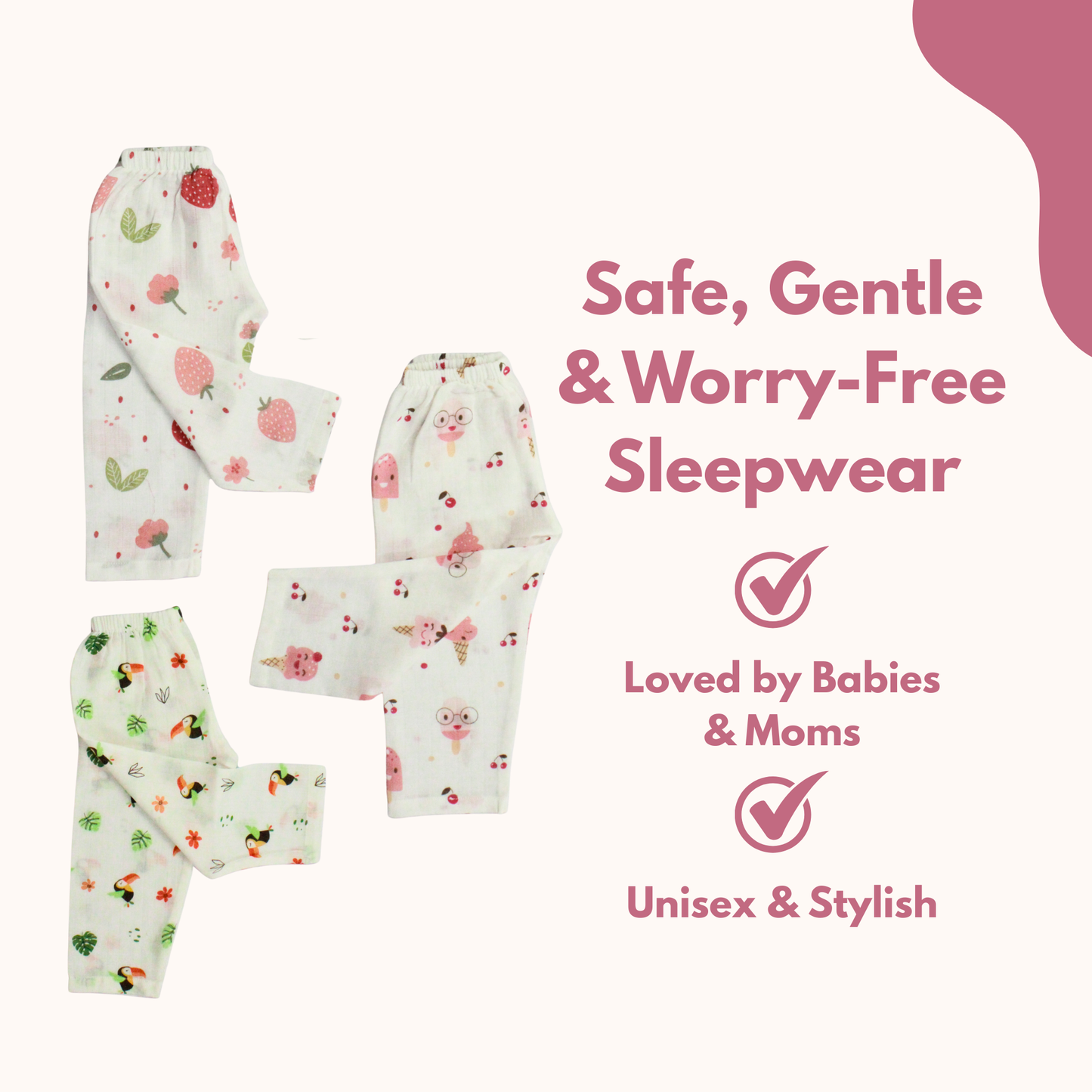 Organic Muslin Sleepsuit | Full Sleeve Top & Pant (Pack of 3)