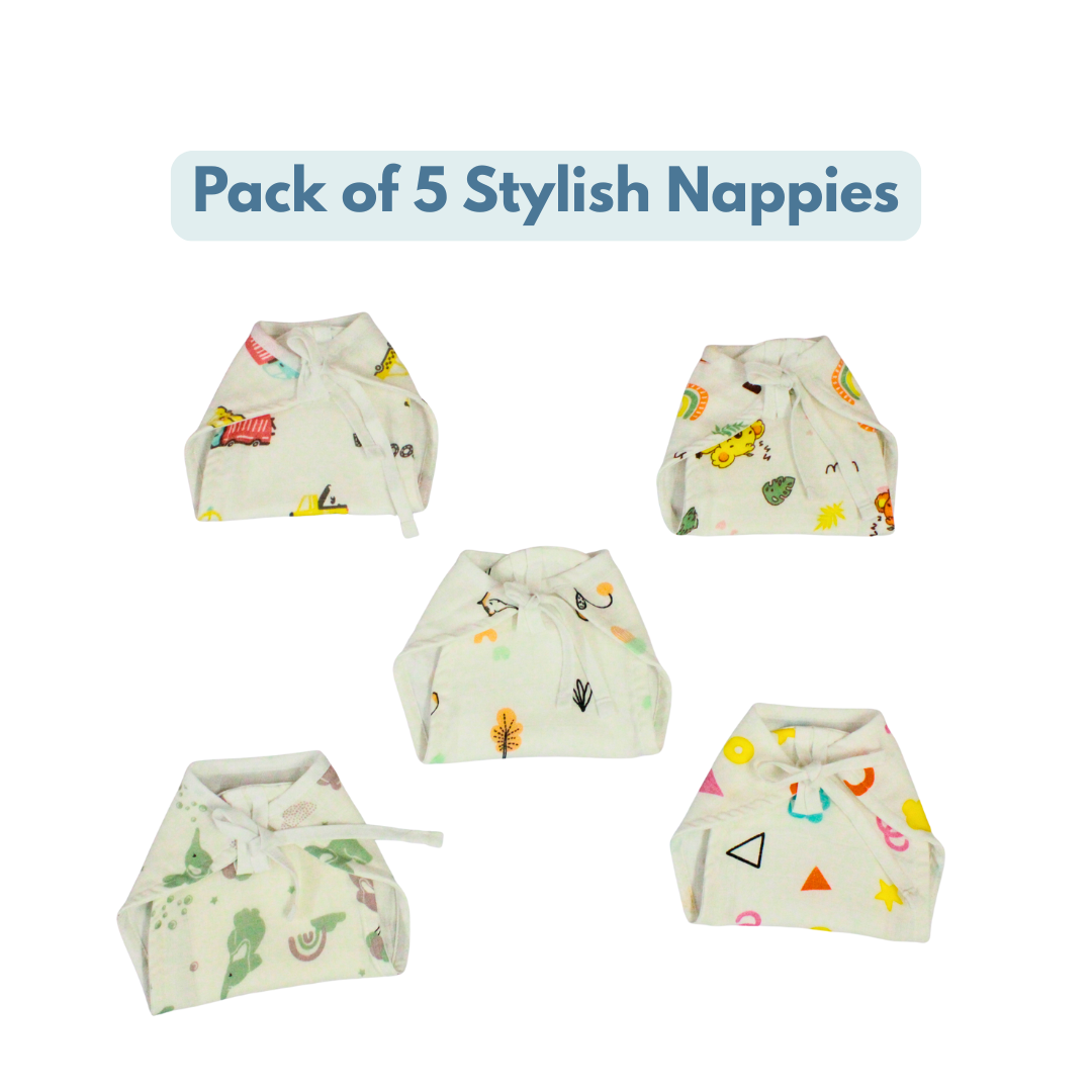 unisex Basic Langot Nappies Pack of 5 for Newborn Baby