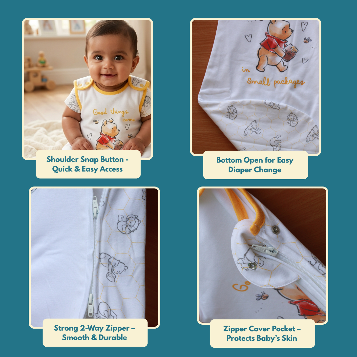 Organic Cotton Baby Sleep Sack 1.5 TOG, Pack of 1 – Teddy Honey