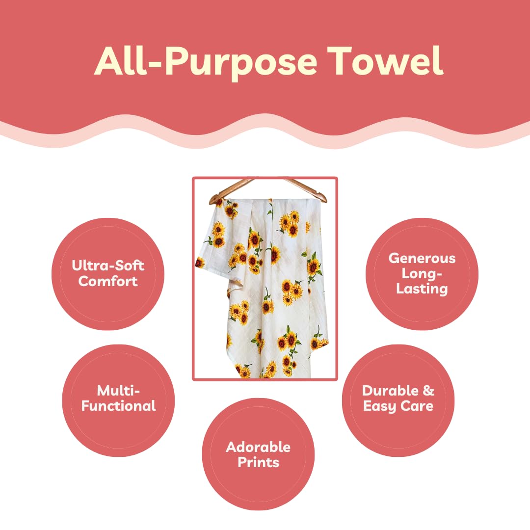 100% Organic muslin sunflower Bath Towel 120x100 cm (49 x 39 Inches)