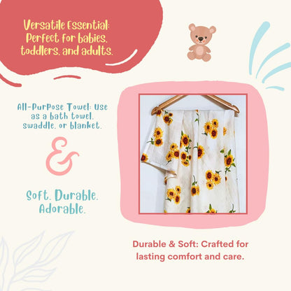 100% Organic muslin sunflower Bath Towel 120x100 cm (49 x 39 Inches)