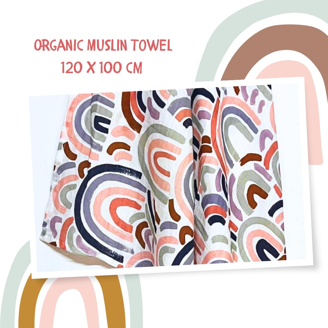 100% Organic Cotton Baby Muslin  Rainbow Print  Bath Towel 120x100 cm (49 x 39 Inches)