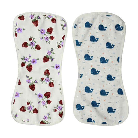 BIGMOON 100% Cotton Muslin berry & shark Burp Cloth(3 Layer) - Pack of 2 | Size: 26 x 53 cm (10.5 x 21 inches)