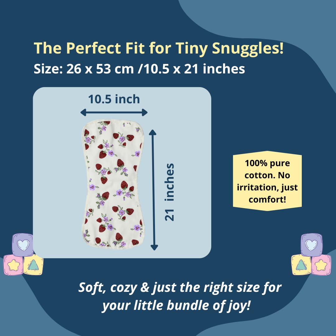 BIGMOON 100% Cotton Muslin berry & shark Burp Cloth(3 Layer) - Pack of 2 | Size: 26 x 53 cm (10.5 x 21 inches)
