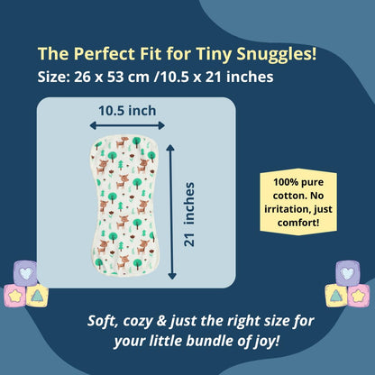 BIGMOON 100% Cotton Muslin Deer & fly Burp Cloth(3 Layer) - Pack of 2 | Size: 26 x 53 cm (10.5 x 21 inches)