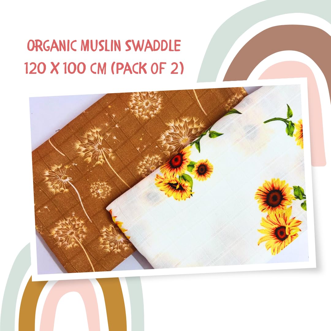 100% Cotton Muslin Cloth for Baby Towel/Swaddle Pack of 2, 120 * 100 cm(49 * 39) inches