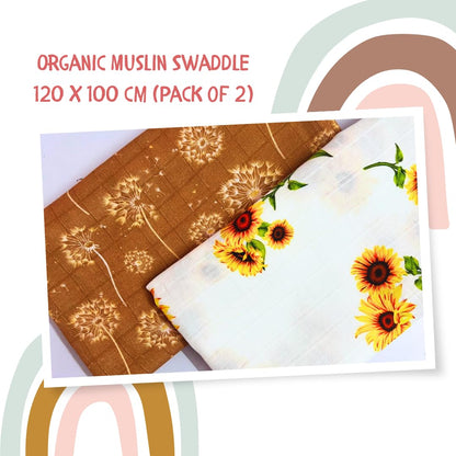 100% Cotton Muslin Cloth for Baby Towel/Swaddle Pack of 2, 120 * 100 cm(49 * 39) inches