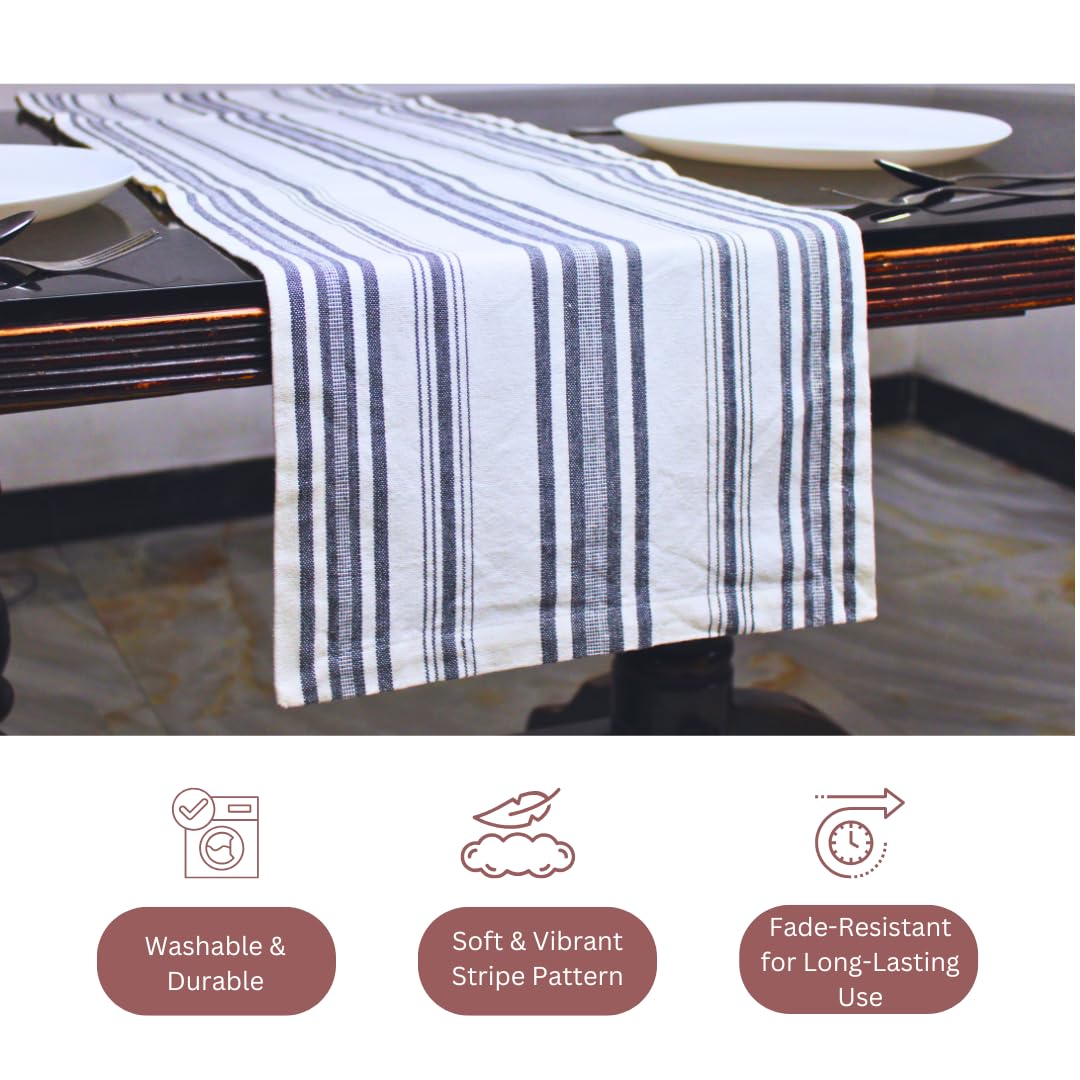 Pure Cotton Fused Stripe Table Runner for 6-Seater Table (74x14 Inch)
