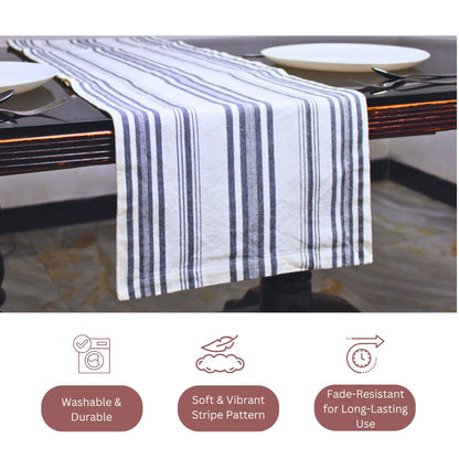 Pure Cotton Fused Stripe Table Runner for 6-Seater Table (74x14 Inch)