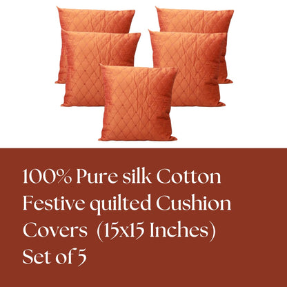 BIGMOON Home Decor Orange Quilted Cushion Covers - 15 x 15 Inch, Set of 2
