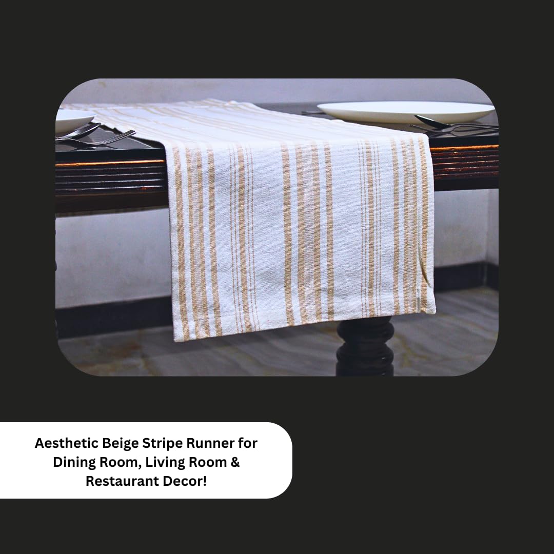 Pure Cotton Fused Stripe Table Runner for 6-Seater Table (74x14 Inch)