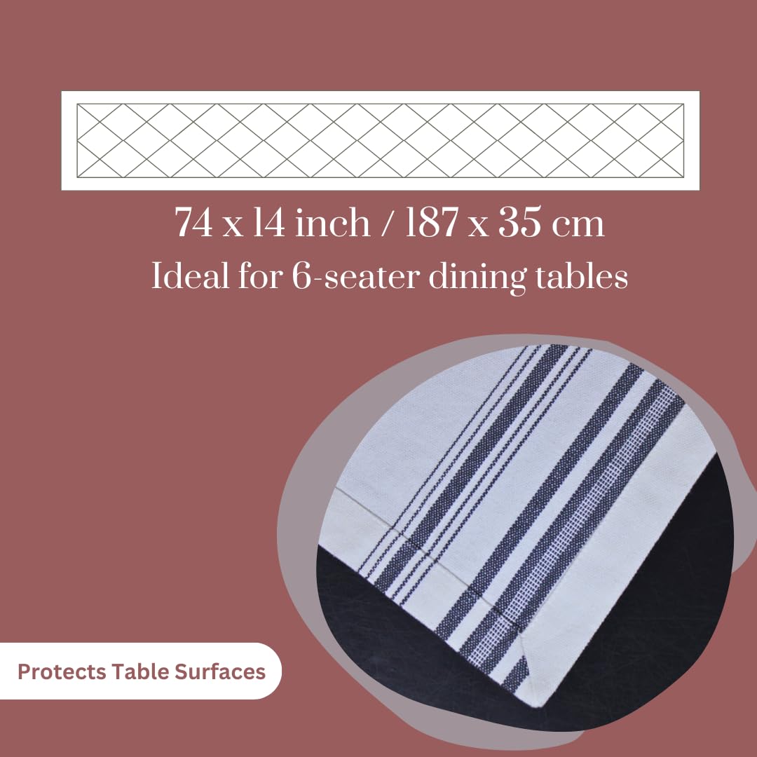 Pure Cotton Fused Stripe Table Runner for 6-Seater Table (74x14 Inch)