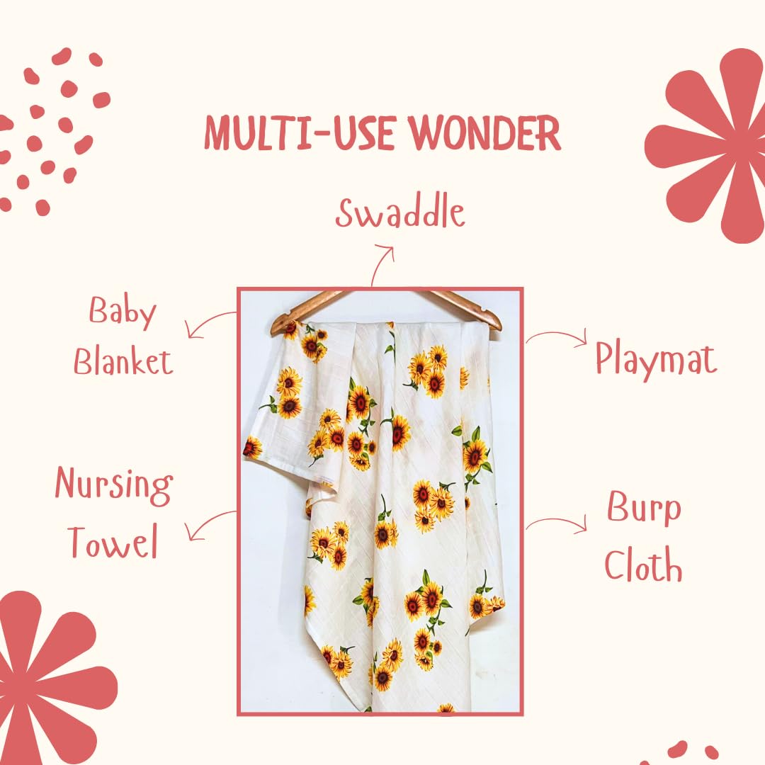 100% Cotton Muslin Cloth for Baby Towel/Swaddle Pack of 2, 120 * 100 cm(49 * 39) inches