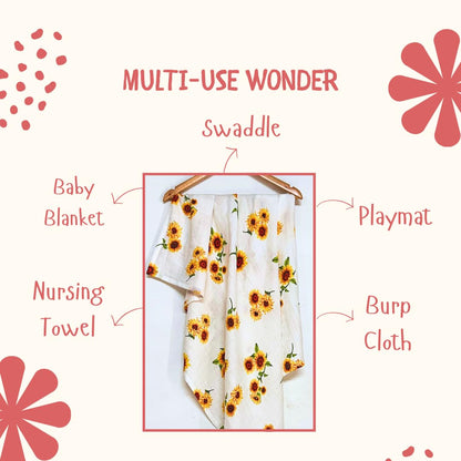 100% Cotton Muslin Cloth for Baby Towel/Swaddle Pack of 2, 120 * 100 cm(49 * 39) inches