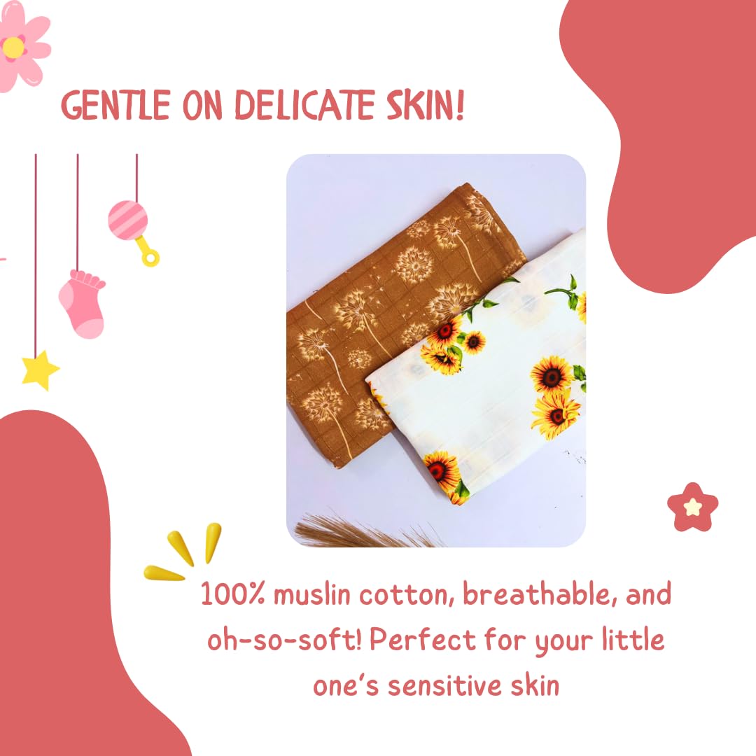 100% Cotton Muslin Cloth for Baby Towel/Swaddle Pack of 2, 120 * 100 cm(49 * 39) inches