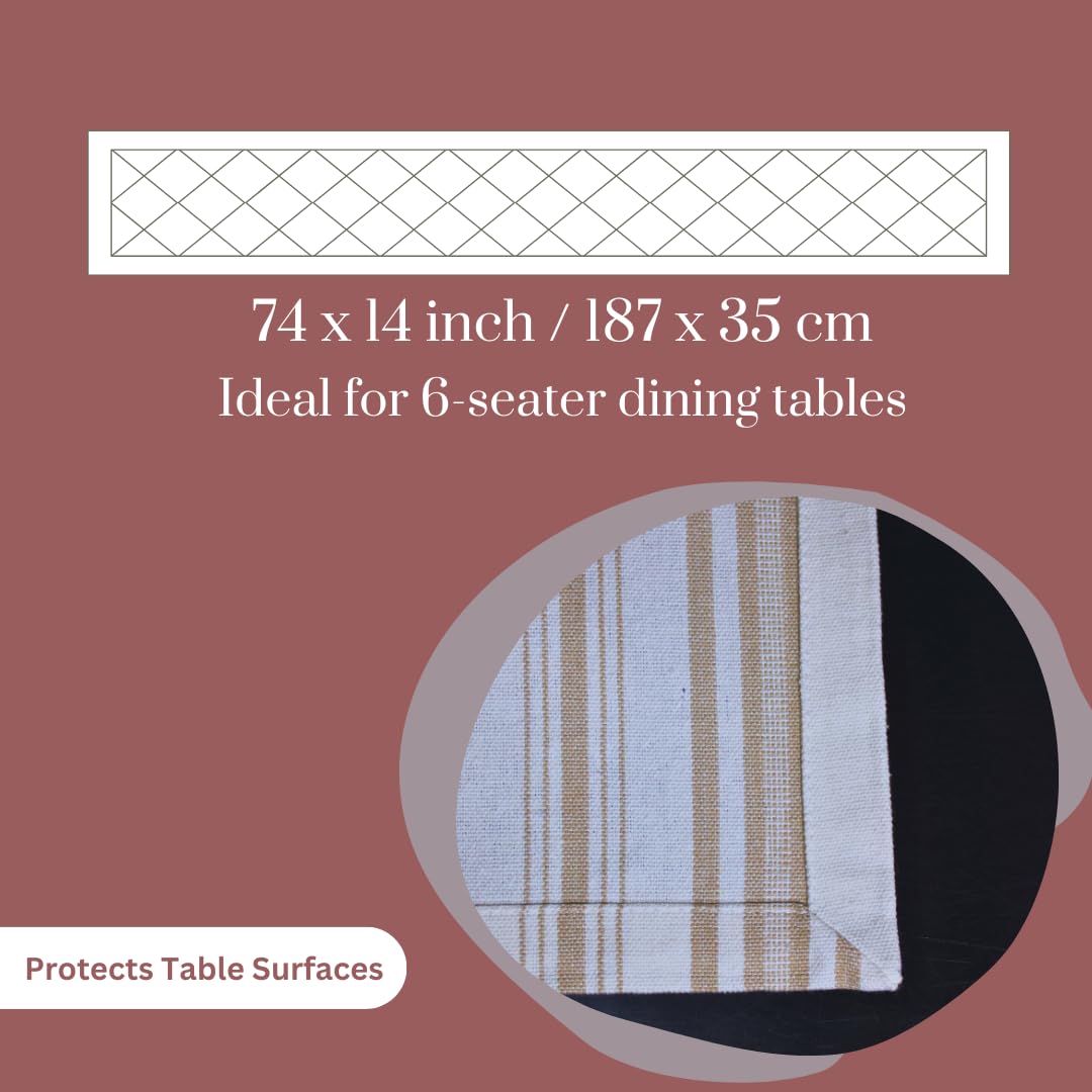 Pure Cotton Fused Stripe Table Runner for 6-Seater Table (74x14 Inch)