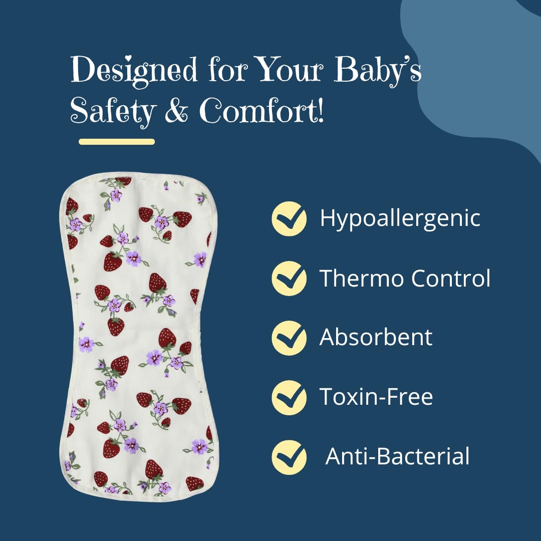 BIGMOON 100% Cotton Muslin berry & shark Burp Cloth(3 Layer) - Pack of 2 | Size: 26 x 53 cm (10.5 x 21 inches)