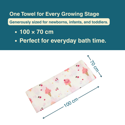 Sweet Ice Cream 100% Organic Muslin Baby Bath Towel (100 × 70 cm)