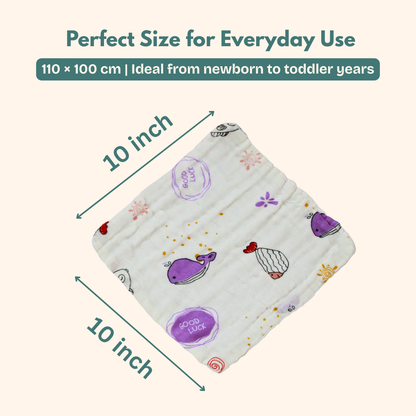 100% Muslin 6 Layer Crinkled Baby Wipes 10x10 Inch - Pack of 6