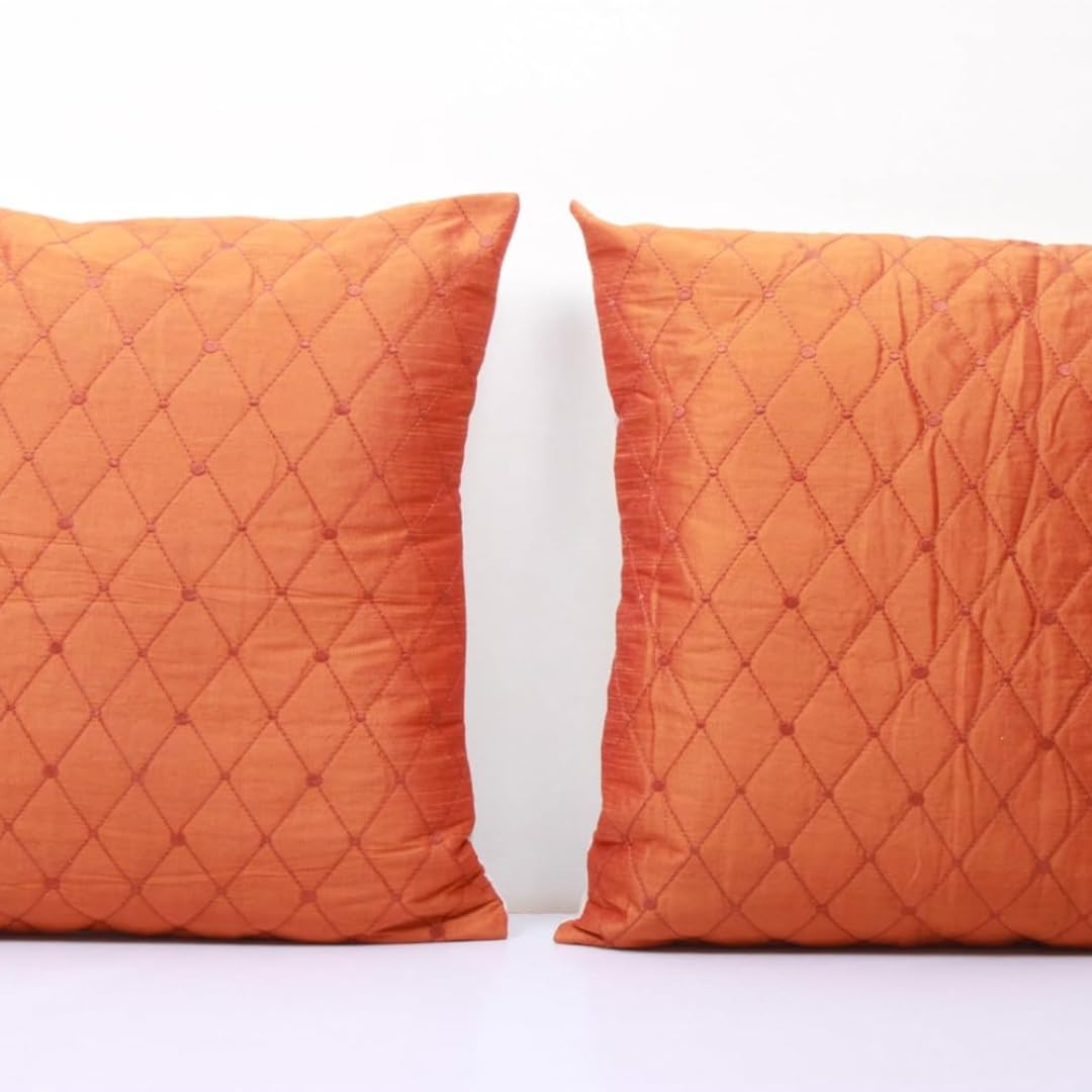 BIGMOON Home Decor Orange Quilted Cushion Covers - 15 x 15 Inch, Set of 2