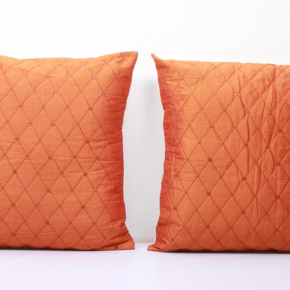 BIGMOON Home Decor Orange Quilted Cushion Covers - 15 x 15 Inch, Set of 2