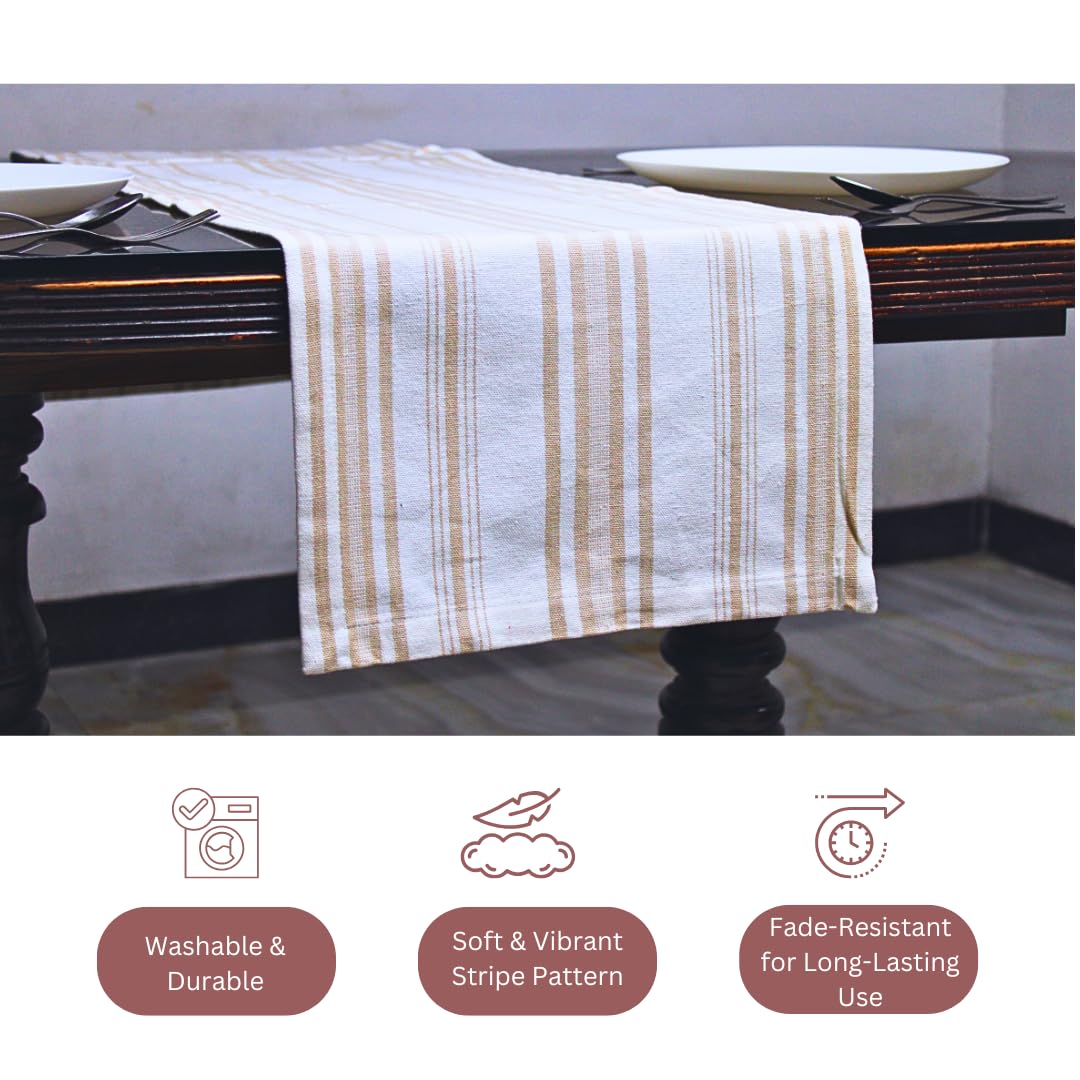 Pure Cotton Fused Stripe Table Runner for 6-Seater Table (74x14 Inch)